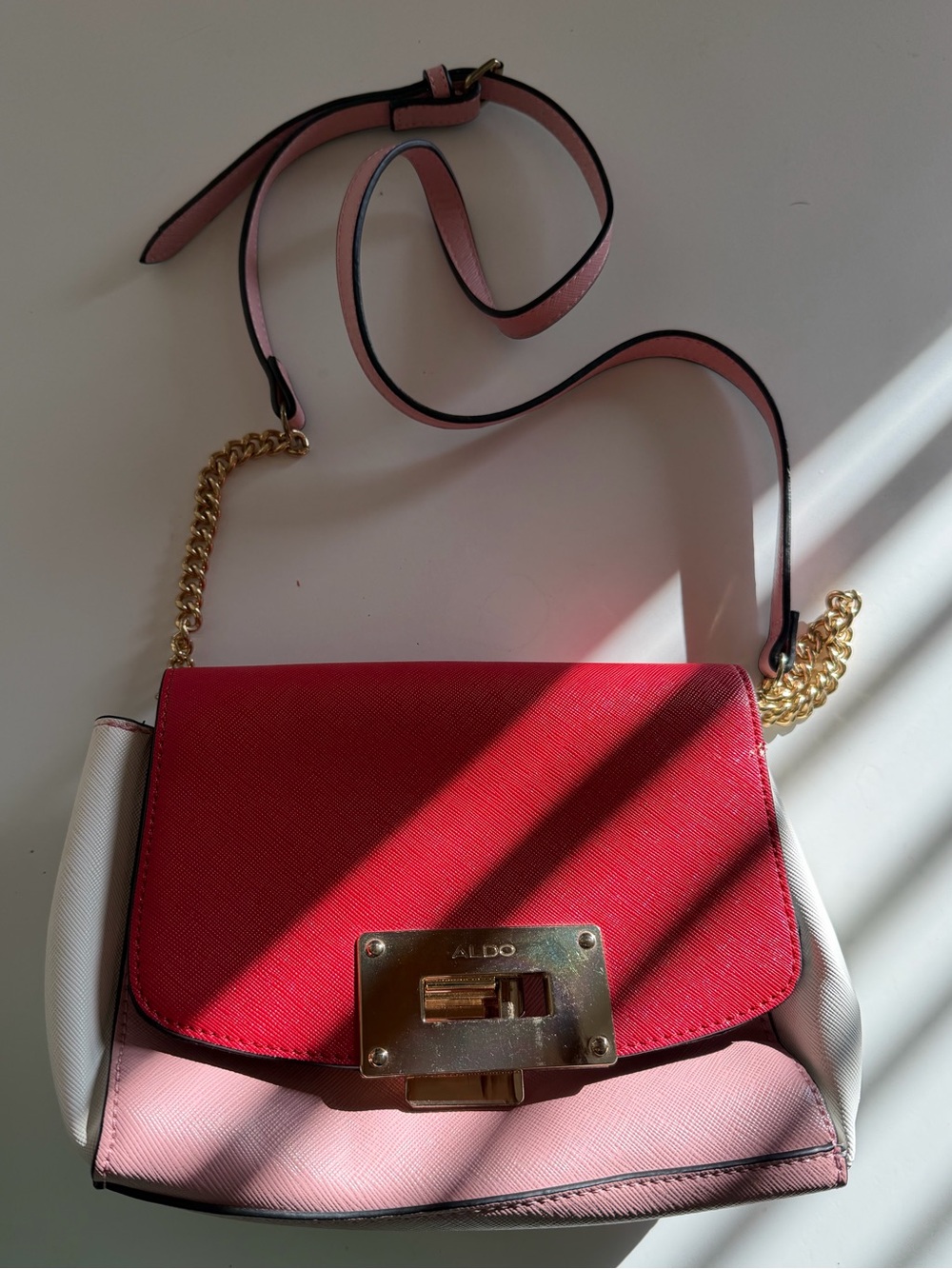 ALDO Red, Pink & White Colorblock Chain Strap Crossbody